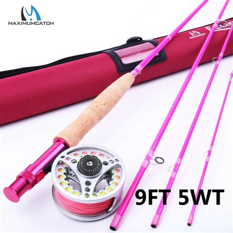 Maximumcatch 9FT 5WT Pink Fly Fishing Rod with Reel and Line Combo Medium Fast Fly Fishing Rod ...