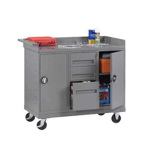 Tennsco - Storage Made Easy - Mobile Workbench with 2 Cabinets and 3 Drawers