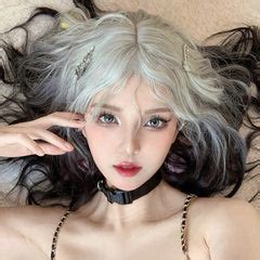 Black and white gradient long curly wig yv31237