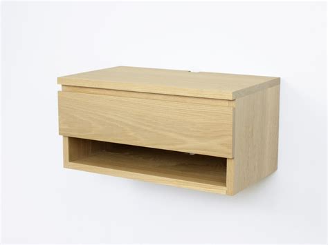 Solid White Oak Floating Nightstand Shelf, Wall Mount Bedside Drawer ...