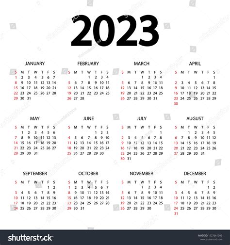 2023 Calendar Year Vector Illustration Week Stock Vector (Royalty Free) 1927661096 | Shutterstock