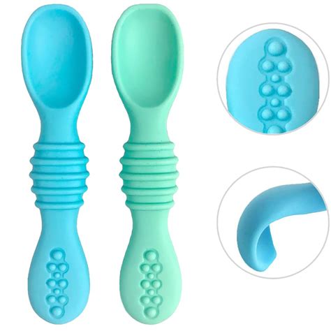 Silicone Baby Spoons – Blue & Green - otterlove by Platinum Pure | Premium Platinum Silicone ...