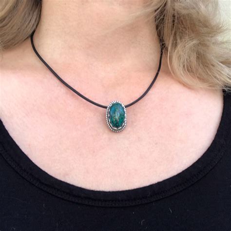 Chrysocolla Pendant 16 to 19 Inch Black Cord, Leather Cord Necklace ...