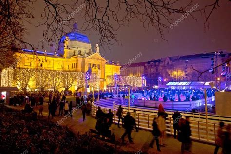 Zagreb christmas ice park evening view — Stock Photo © xbrchx #60054635