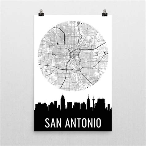 San Antonio Skyline Silhouette Art Prints – Modern Map Art