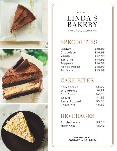 Cake Shop Menu Template