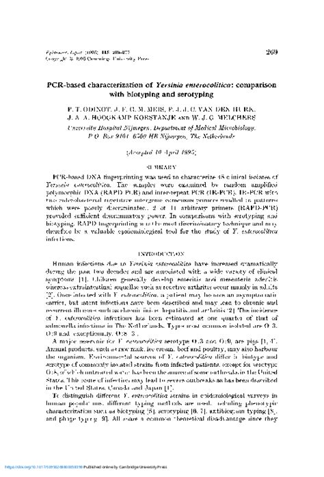 (PDF) PCR-based characterization ofYersinia enterocolitica: comparison with biotyping and ...