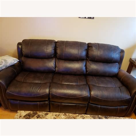 Bob's Discount Furniture Leather Reclining Sofa - AptDeco