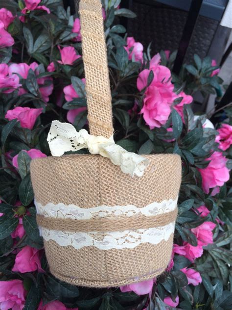 BURLAP Flower girl basket / rustic / barnyard wedding/ vintage