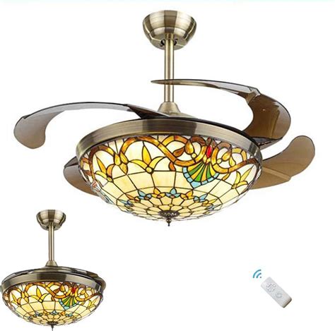 WVIVW Tiffany Ceiling Fan With Lighting and Remote Control Dimmable Quiet Fan, Baroque Vintage ...