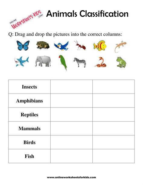 Animal Classification Cut And Paste Worksheet