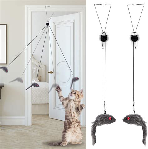 Fuyamp 2 Packs Door Hanging Cat Toy,Interactive Cat Toy Mice, Cat Toy Chasing Exercise Entertain ...