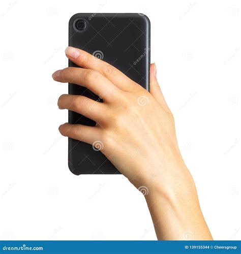 Women`s Hand Showing Black Smartphone, Concept of Taking Photo or ...