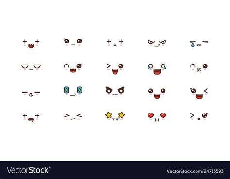 Kawaii cute faces smile emoticons japanese emoji Vector Image