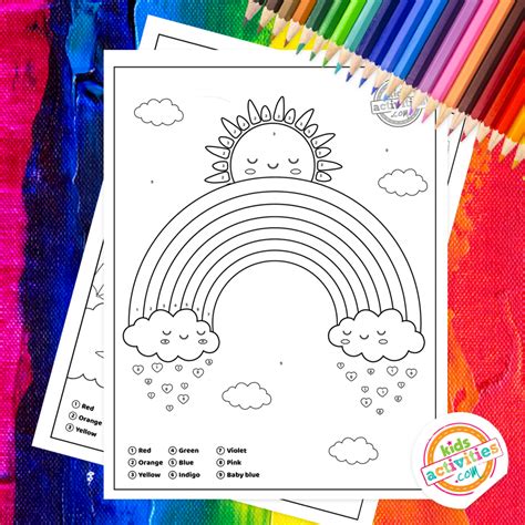 Family and Parenting: Cute Color By Number Rainbow Worksheet