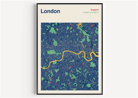 London Map Print, London Map Poster, Colour London City Map, Mid ...