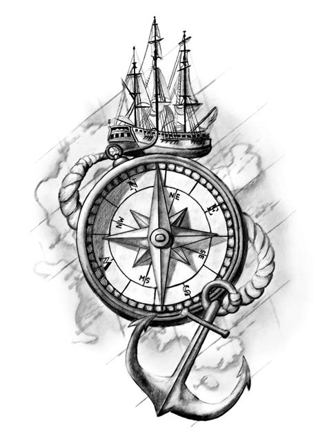 Nautical Compass Tattoo Drawing