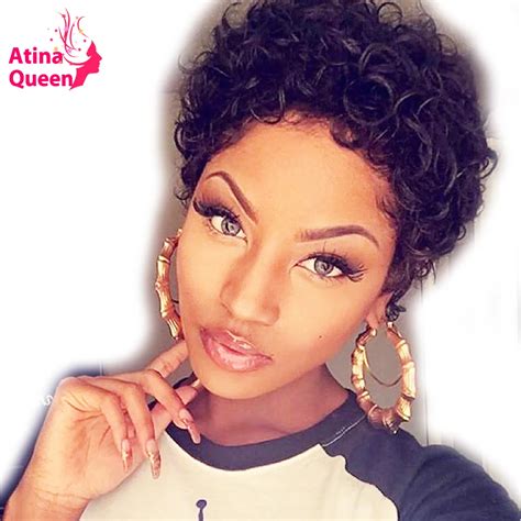 Short Curly Lace Front Human Hair Wigs PrePlucked Brazilian Pixie Cut Bob Wig Remy Human Wig For ...