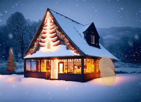 Premium AI Image | View of christmas decorated house in snow snow