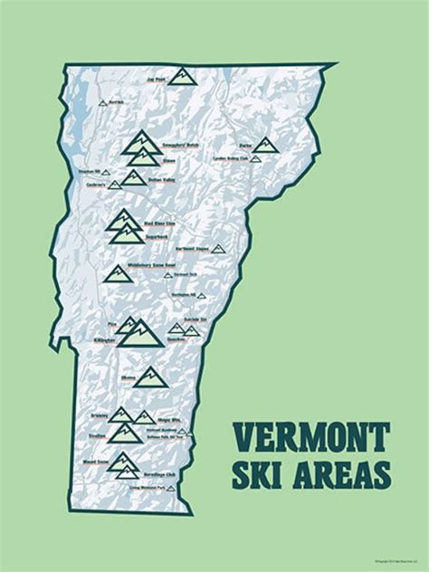 Vermont Ski Resorts Map 18x24 Poster #427