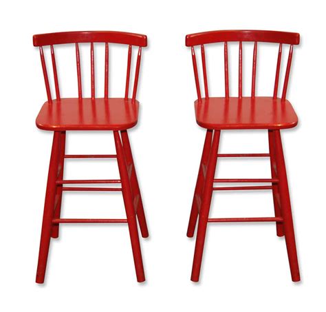 Pair of Classic Red Wooden Bar Stools | Olde Good Things