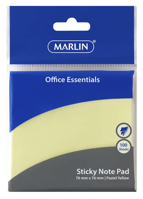 STICKY NOTES - Marlin Office Essentials Sticky Note Pad 76 x 76mm 100 Sheets Pastel Yellow - 4me