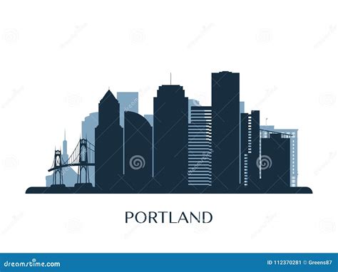 Portland Skyline, Monochrome Silhouette. Cartoon Vector | CartoonDealer ...