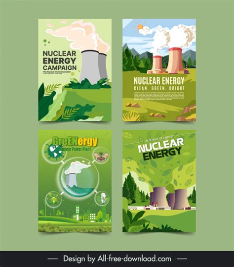Nuclear power energy poster templates plant nature scene Vectors graphic art designs in editable ...