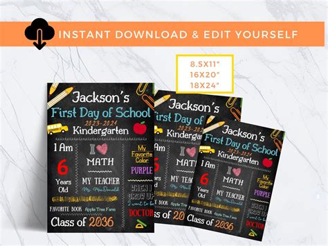 Chalkboard First Day of School Sign, Editable Back to School Sign, First Day or Last Day ...