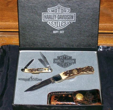 Schrade USA 5OT & 807UH Harley Davidson Gift set Inscribed & Badge ...