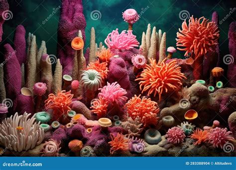 Diverse Sea Anemones Clustered Together on Coral Reef Stock ...