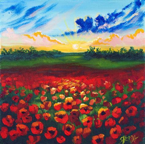 How to paint A poppy field step by step, free video lesson Acrylic April day 18 | Acrylic poppy ...