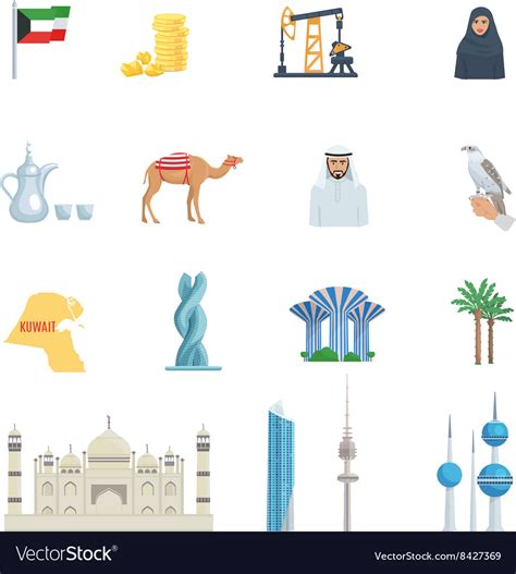 Kuwait culture flat icon set Royalty Free Vector Image