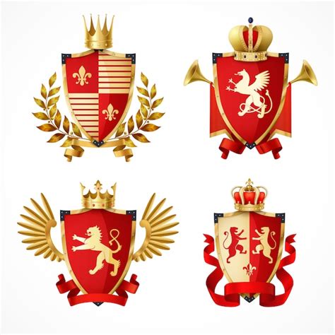 Free Vector | Heraldic coat of arms on shields realistic set