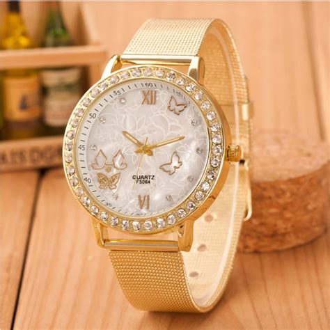 NEW Geneva Quartz watch women Wrist watches butterfly Stainless Steel Mesh Band shape ladies ...