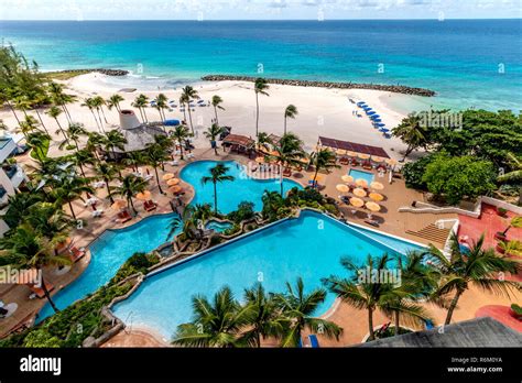 The pools at the Hilton Barbados in the Lesser Antilles, Caribbean Stock Photo - Alamy