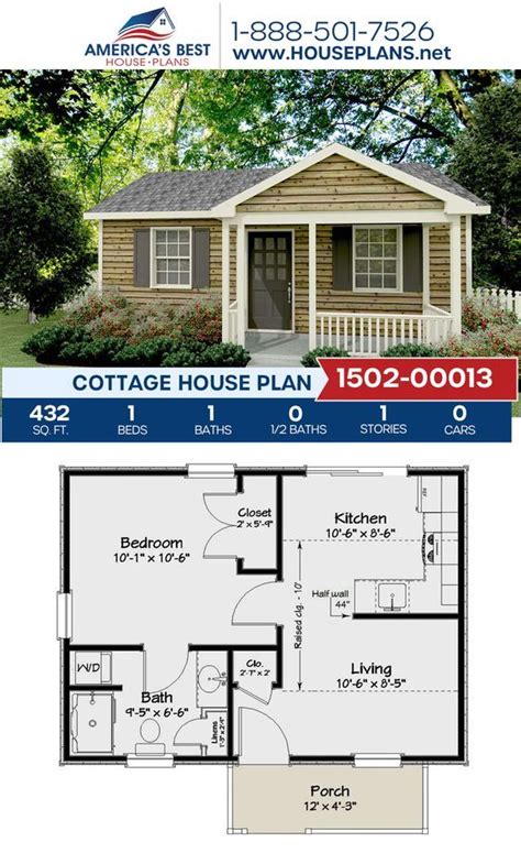 House Plan 1502-00013 - Cottage Plan: 432 Square Feet, 1 Bedroom, 1 Bathroom | Guest house plans ...