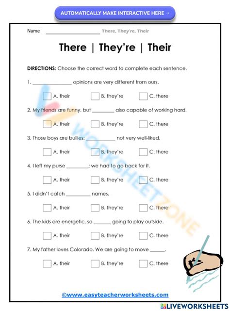 Their There and Theyre | Interactive Worksheet | Education.com - Worksheets Library