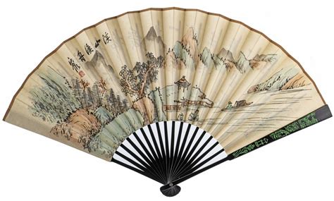 A Vintage Chinese Calligraphy & Landscape Painted Hand Fan Painting ...