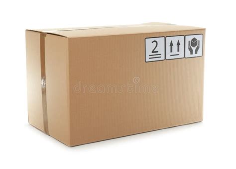 Cardboard Box with Shipping Label Isolated on White Stock Photo - Image ...