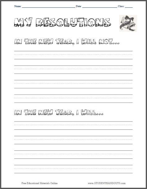 New Year's Resolutions Worksheet | Student Handouts