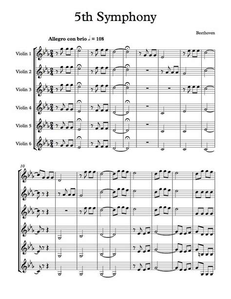 Free Violin Sheet Music – Arrangement For 6 Violins – Beethoven’s 5th Symphony | Violin sheet ...