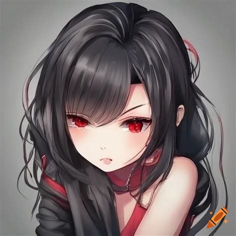 Beautiful anime girl with black hair and red eyes