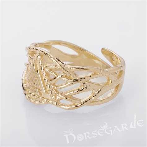 Handcrafted Brambles Valknut Band - Gold