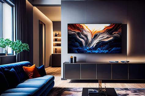 Premium Photo | Living room with Big TV on the wall in the room in a ...