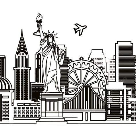 Simple Line Drawing Of American City Skyline, Wing Drawing, Can Drawing, City Clipart PNG ...