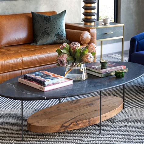 Olivia Oval Coffee Table, Black Marble | Marble tables living room, Wood coffee table living ...