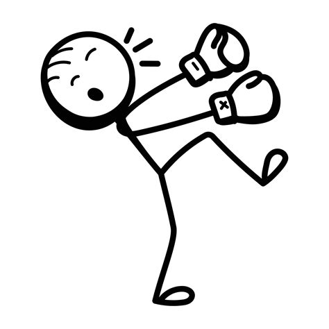 Stick figure with boxing gloves, hand drawn icon of punching 7542185 Vector Art at Vecteezy