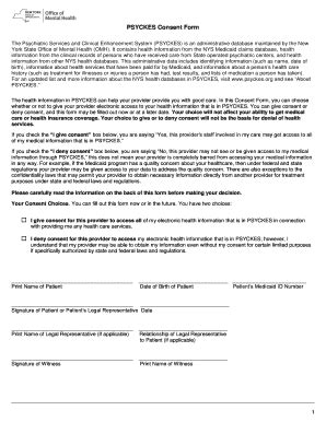 PSYCKES Consent Form - Office Of Mental Health - New York State - Omh Ny - Fill and Sign ...