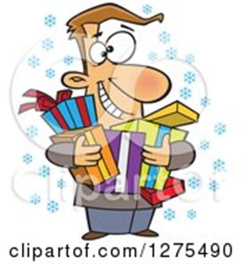 Cartoon of a Shopping Black Christmas Woman Carrying Gift Boxes - Royalty Free Vector Clipart by ...